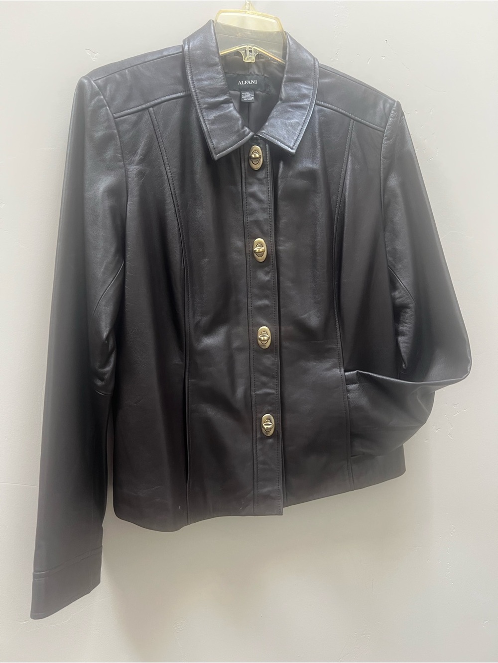 Alfani Black Leather Jacket with Gold-Tone Buttons